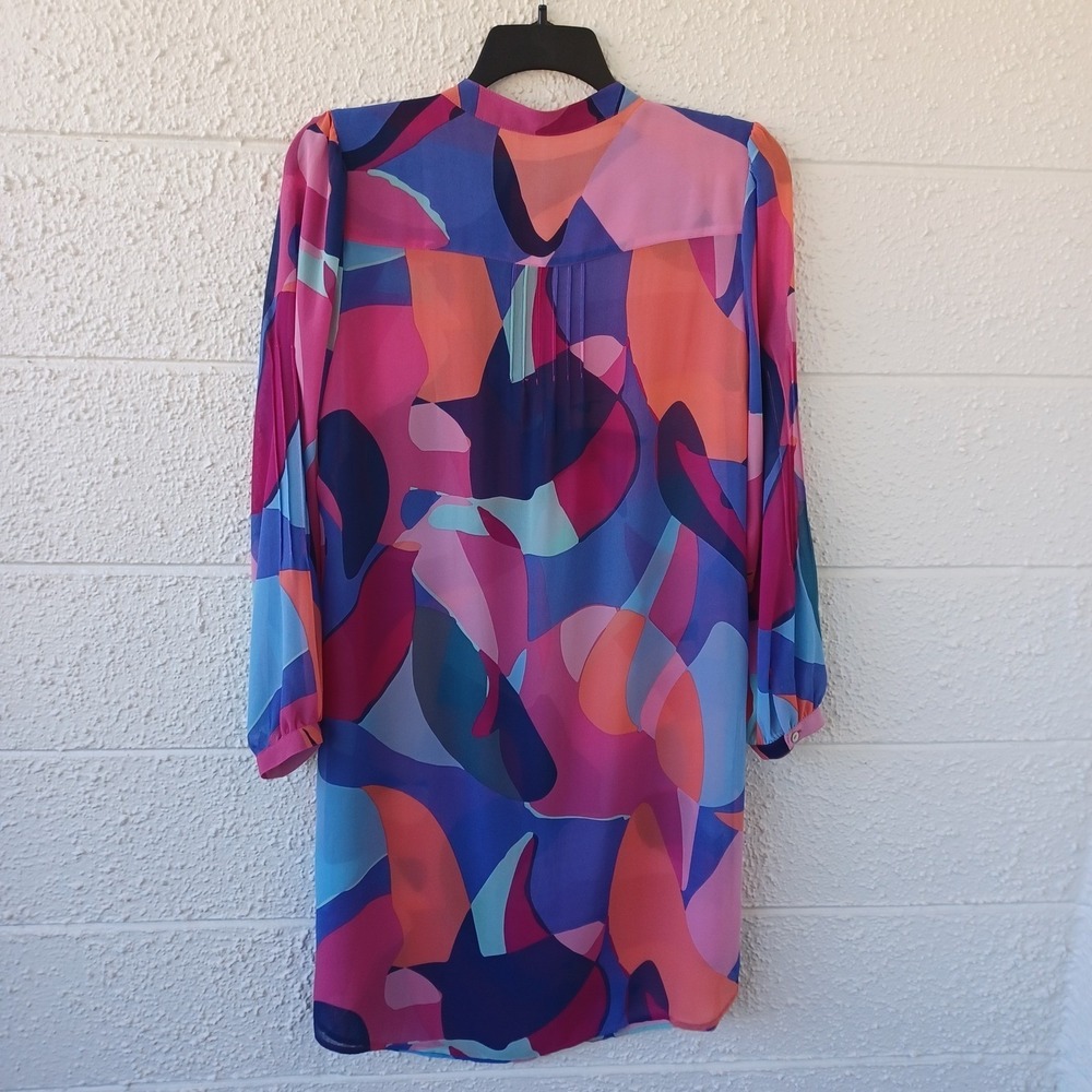 Soft Surroundings Women Abstract Print Pintuck Tunic Dress Sheer Pink L NO SLIP! - Picture 3 of 10